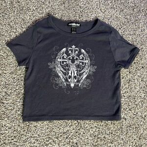 Charlotte Russe Shirt‎ Women’s Medium Black VTG Y2K Grunge Crop Skater Baby Tee